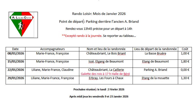 Rando loisir janvier 2026