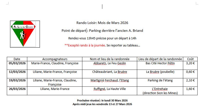 rando loisir mars 2026